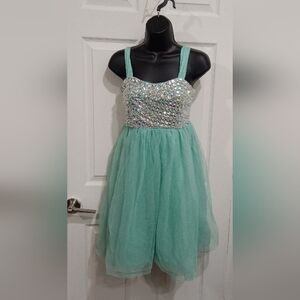 Poppies And Roses Shimmering Mint Green Formal Dress